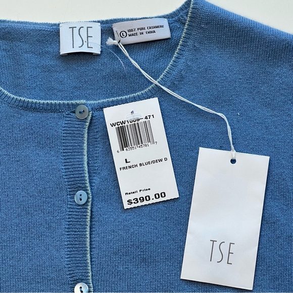 French Blue 100% Cashmere NWT Cardigan Sweater Size Large by TSE - Picture 10 of 12